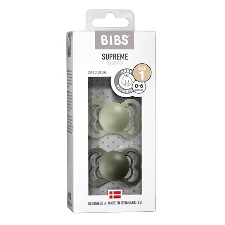 BIBS Supreme - 2 pack,  Size 1 (0-6m), Symmetrical - Silicone,
