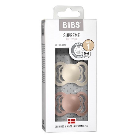 BIBS Supreme - 2 pack,  Size 1 (0-6m), Symmetrical - Silicone,