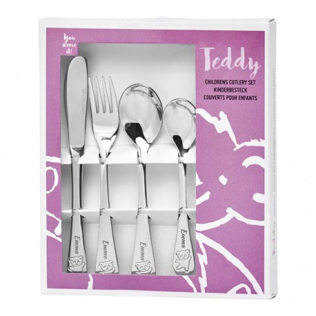 Cutlery set with name for girl, Teddy bear