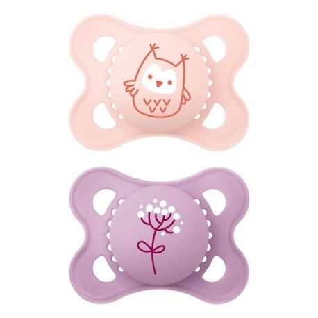 MAM Original 2 pack, Size 1 (0-6 months), Symmetric/Silicone, Pink