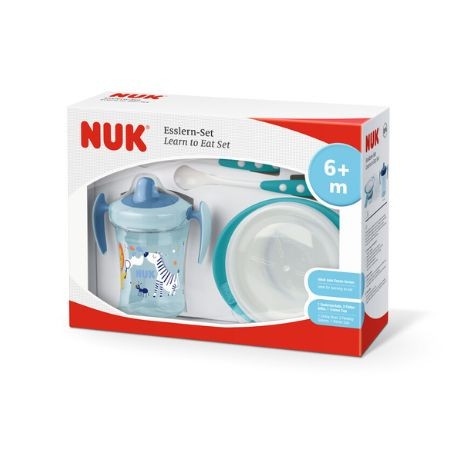 NUK  Dining set, Learn-to-eat, Blue / turquoise,  6+m