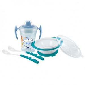 NUK  Dining set, Learn-to-eat, Blue / turquoise,  6+m