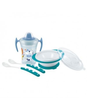 NUK  Dining set, Learn-to-eat, Blue / turquoise,  6+m