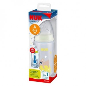 NUK  First Choice Night, Baby bottle, Transparent / yellow, 0-6 months.