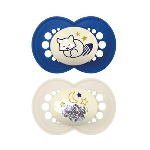 MAM Supreme Night 2 Silicone Soothers 2-6 Months Model: Cloud and Hedg