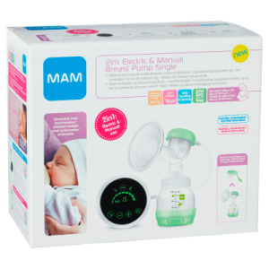 MAM, 2-in-1 Breast pump, Electric and manual, Transparent