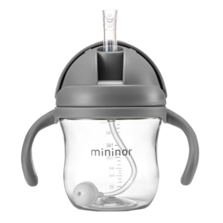 MININOR,  Bottle with straw - leak-proof, 220 ml,  Grey