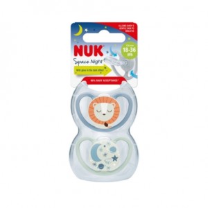 NUK Space Night,  Size 3 (18-36m), Anatomical - Silicone, 2-pack