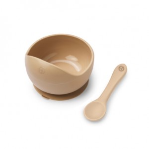 Elodie, Silicone bowl with spoon, Pure Khaki