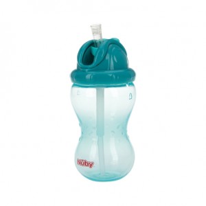 Nüby, No-spill bottle with straw, 12+ months, Aqua