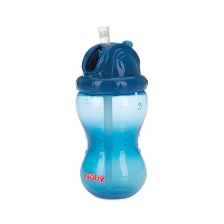 Nüby, No-spill bottle with straw, 12+ months, Blue