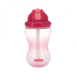 Nüby, No-spill bottle with straw, 12+ months, Pink