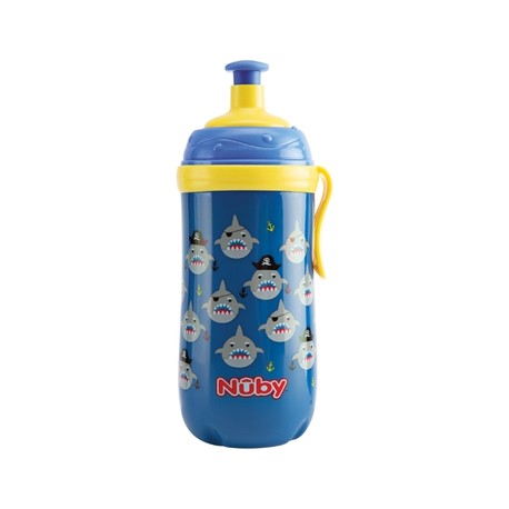 Nüby, Pop-up drinking bottle with glow in the dark strap, 18+ months, Blue