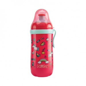 Nüby, Pop-up drinking bottle with glow in the dark strap, 18+ months, Pink