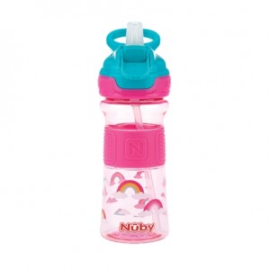 Nüby, Drinking bottle with straw, 12+ months, Pink