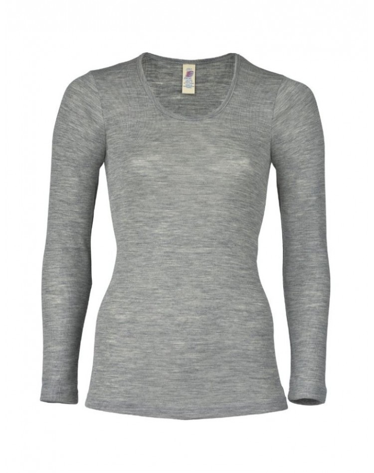 Women's blouse in merino wool, Light grey mélange