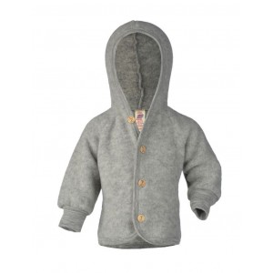 Wool jacket with hood in 100% merino wool, Light grey mélange