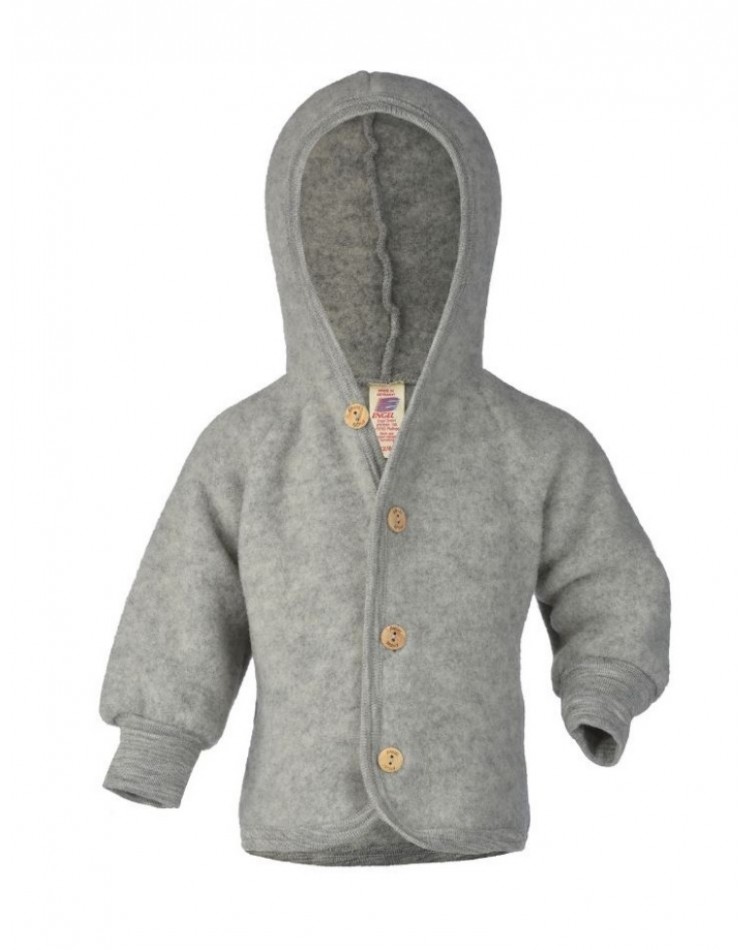 Wool jacket with hood in 100% merino wool, Light grey mélange