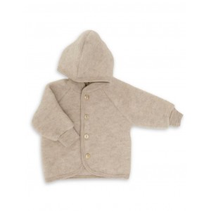 Wool jacket with hood in 100% merino wool, Sand mélange