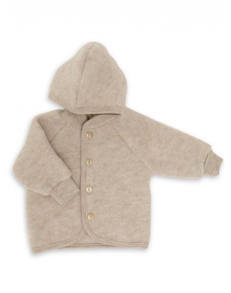 Wool jacket with hood in 100% merino wool, Sand mélange