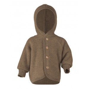 Wool jacket with hood in 100% merino wool, Walnut mélange