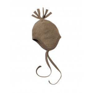 Beanie with tassel in 100% merino wool, Walnut mélange