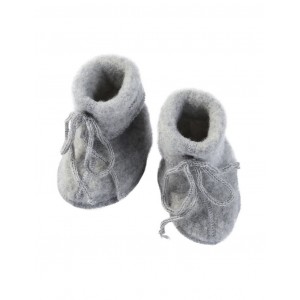 Booties with strings in 100% merino wool, Light grey mélange