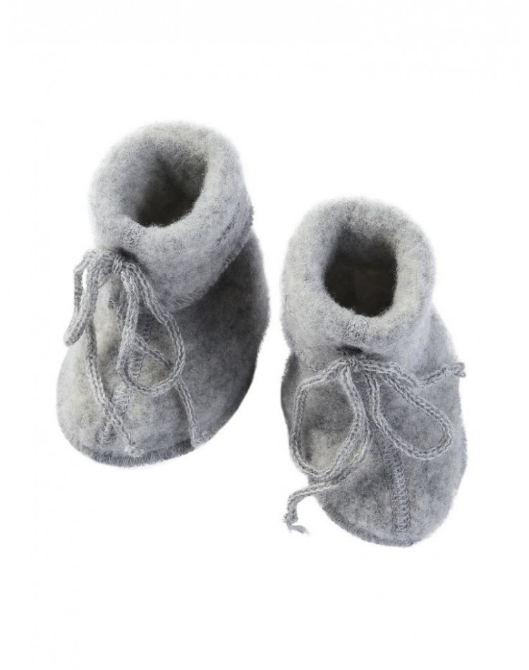 Booties with strings in 100% merino wool, Light grey mélange