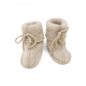 Booties with strings in 100% merino wool, Sand mélange