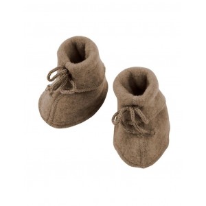 Booties with strings in 100% merino wool, Walnut mélange