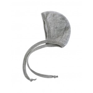 Baby helmet with ties in 100% merino wool, Light grey mélange