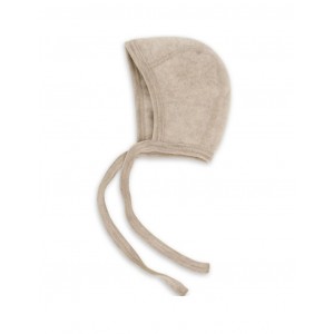 Baby helmet with ties in 100% merino wool, Sand mélange