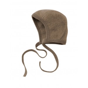 Baby helmet with ties in 100% merino wool, Walnut mélange