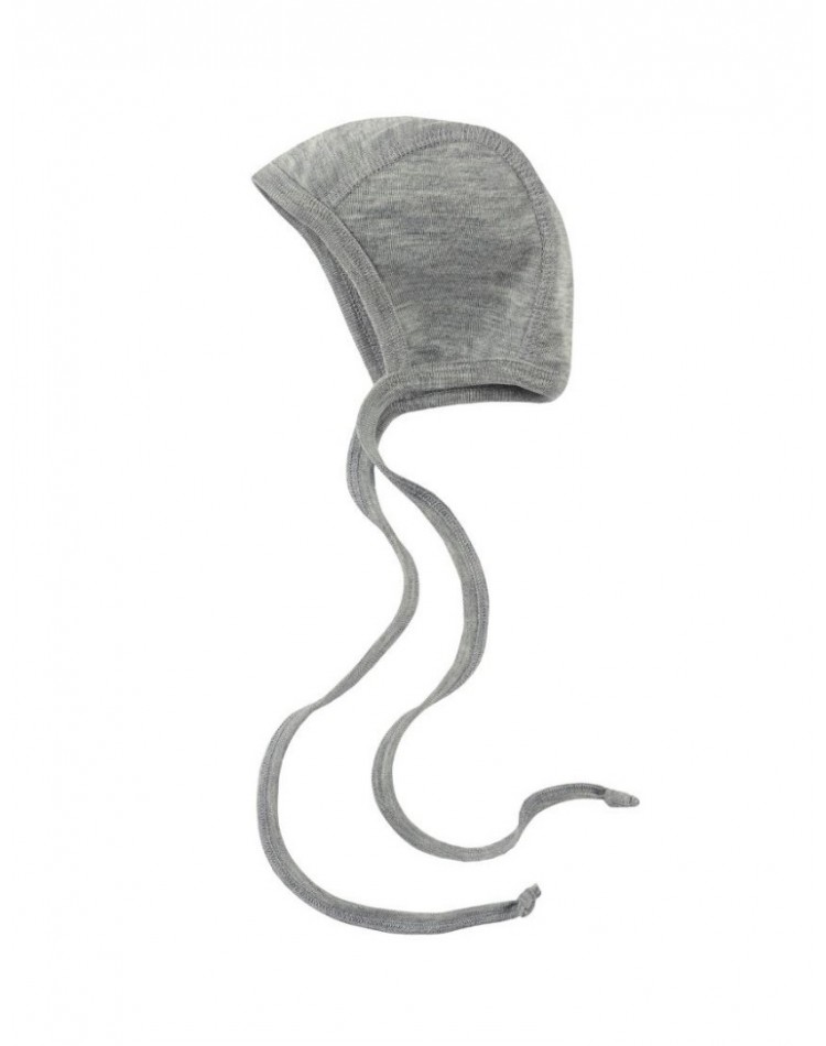 Baby helmet with ties in mix of wool and silk, Light grey mélange