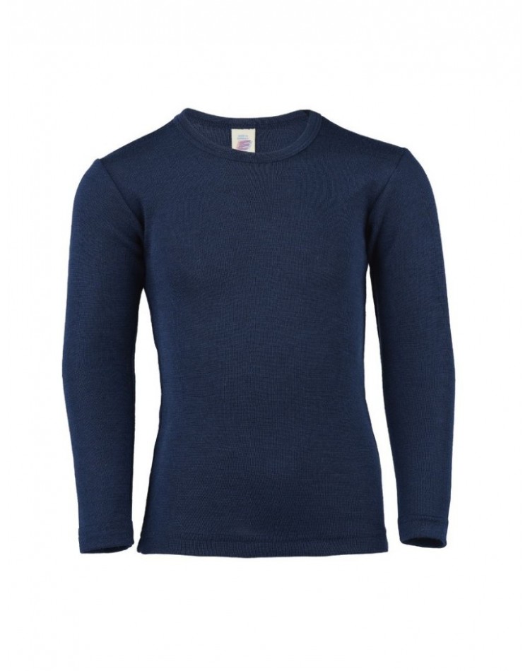 Shirt in wool/silk, Navy-blue