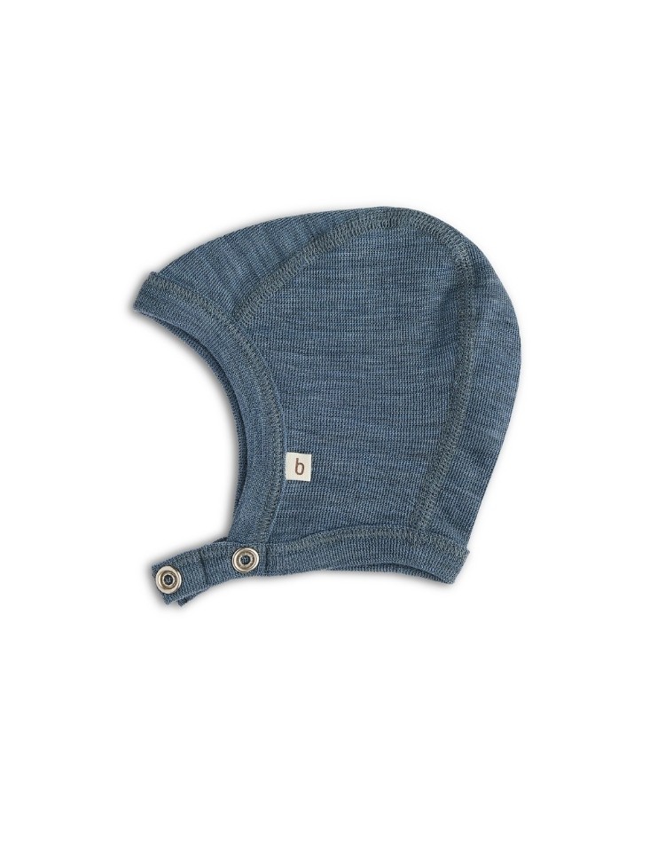 Baby helmet with push buttons in 100% organic merino wool,  Thick quality - 2 layers of fabric