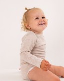 Baby bodysuit with long sleeves and american closure for in 100% organic merino wool, OEKO-TEX®