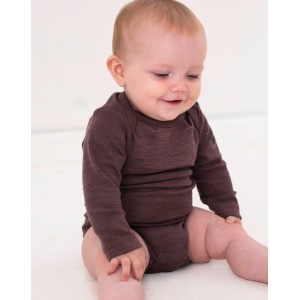 Baby bodysuit with long sleeves and american closure for in 100% organic merino wool