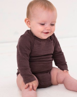 Baby bodysuit with long sleeves and american closure for in 100% organic merino wool