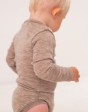 Baby bodysuit with long sleeves and round neckline in 100% organic merino wool