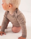 Baby bodysuit with long sleeves and round neckline in 100% organic merino wool,  OEKO-TEX®