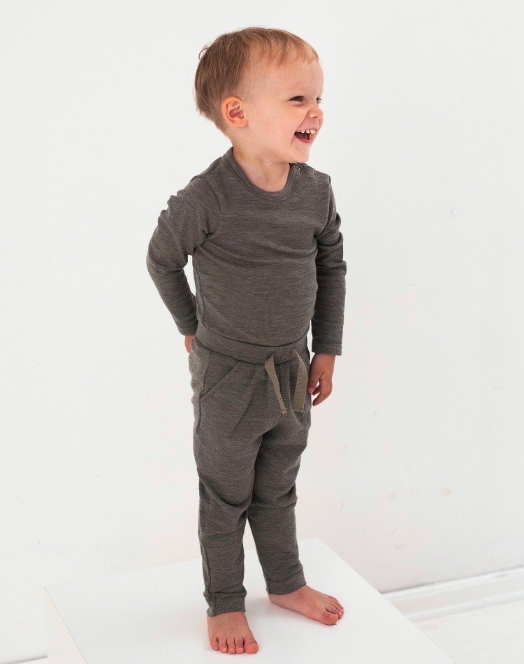 Drawstring baby pants in 100% merino wool