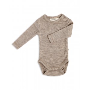 Baby bodysuit with long sleeves and round neckline in 100% organic merino wool,  OEKO-TEX®