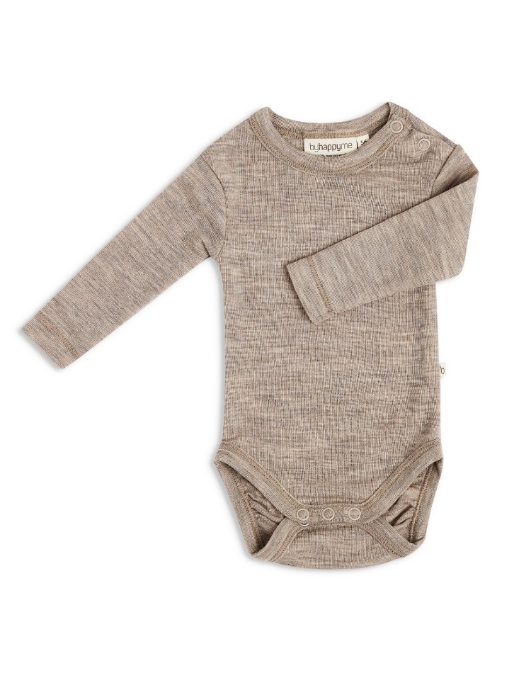 Baby bodysuit with long sleeves and round neckline in 100% organic merino wool,  OEKO-TEX®