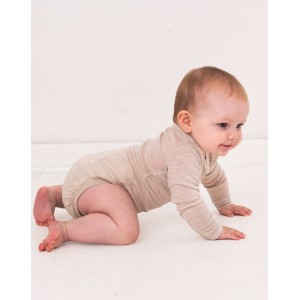 Baby bodysuit with long sleeves and round neckline in 100% organic merino wool