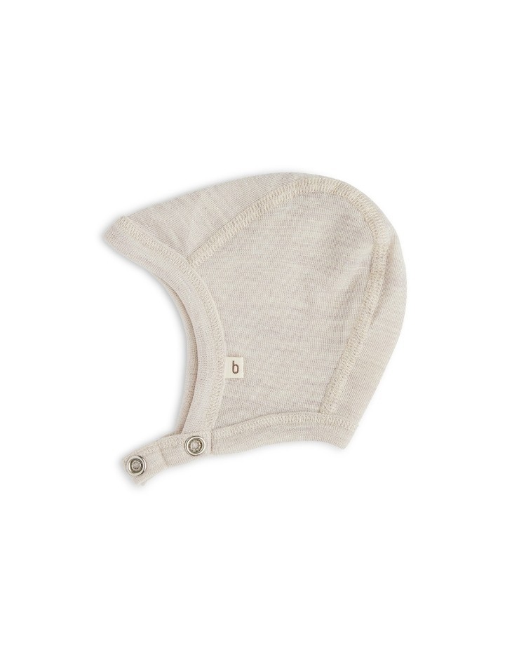 Baby helmet with push buttons in 100% organic merino wool,  Thick quality - 2 layers of fabric