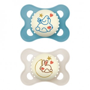 MAM Original Night 2 pack, Size 1 (0-6 months), Symmetric - Silicone, Blue