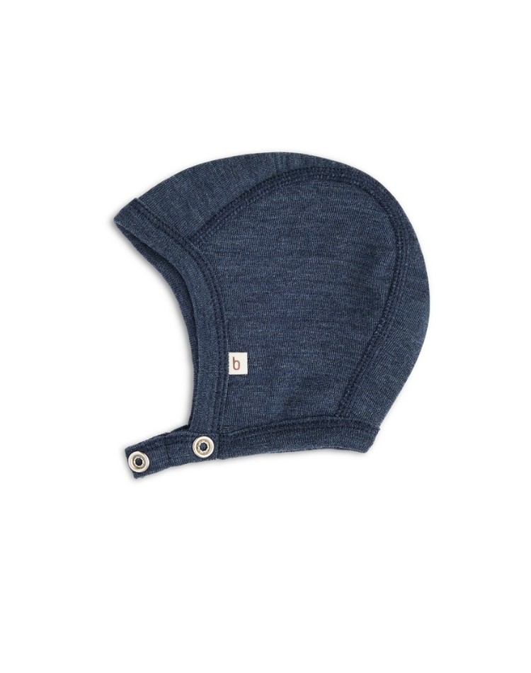 Baby helmet with push buttons in 100% organic wool,  Thin quality - 1 layer of fabric