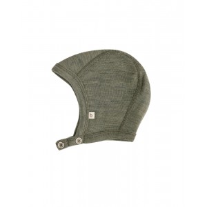 Baby helmet with push buttons in 100% organic wool,  Thin quality - 1 layer of fabric