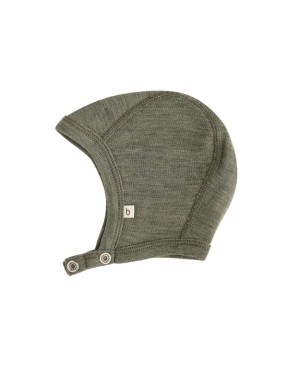 Baby helmet with push buttons in 100% organic wool,  Thin quality - 1 layer of fabric